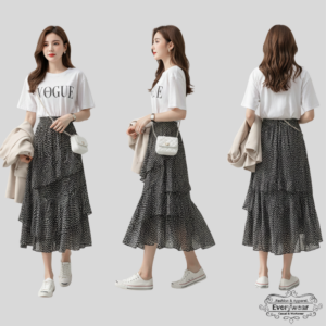 กระโปรงพลีทลายจุดระบายเฉียง