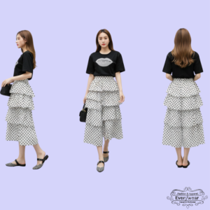 กระโปรงยาวลายจุดระบายชั้น